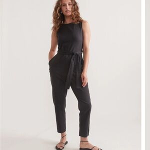 Marine Layer Eloise Belted Jumpsuit stretch black size XS cotton blend